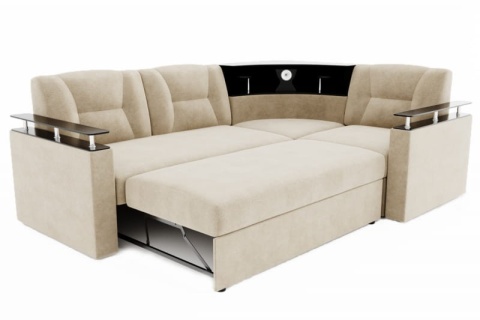 Диван Угловой Софья с Подсветкой и Ножками-Кубышками Ш-2400 х Г-1700 х В-950 мм/Спальное место Ш-1250 х Г-1950 мм