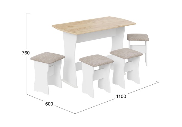 Обеденная группа тип 1 белый / дуб крафт золотой / искусственная замша latte