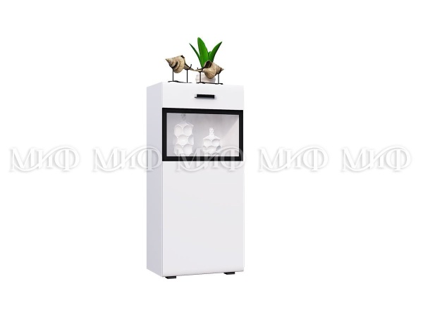 Шкаф со Стеклом  Рим МДФ Белый Глянец (Ш-550 мм x В-1220 мм x Г-346 мм)