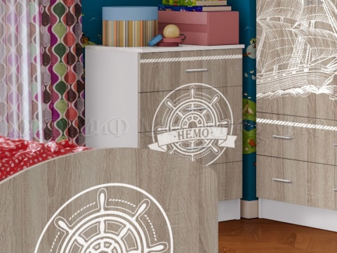 Комод Немо (Ш-600 x Г-430 х В-820 мм)Белый/Дуб Сонома + Фотопечать 